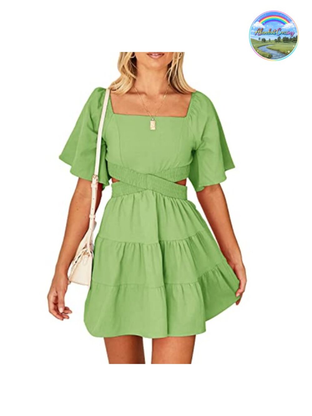 Shy Velvet Women's 100% Cotton Square Neck Short Sleeve Party Mini Dress